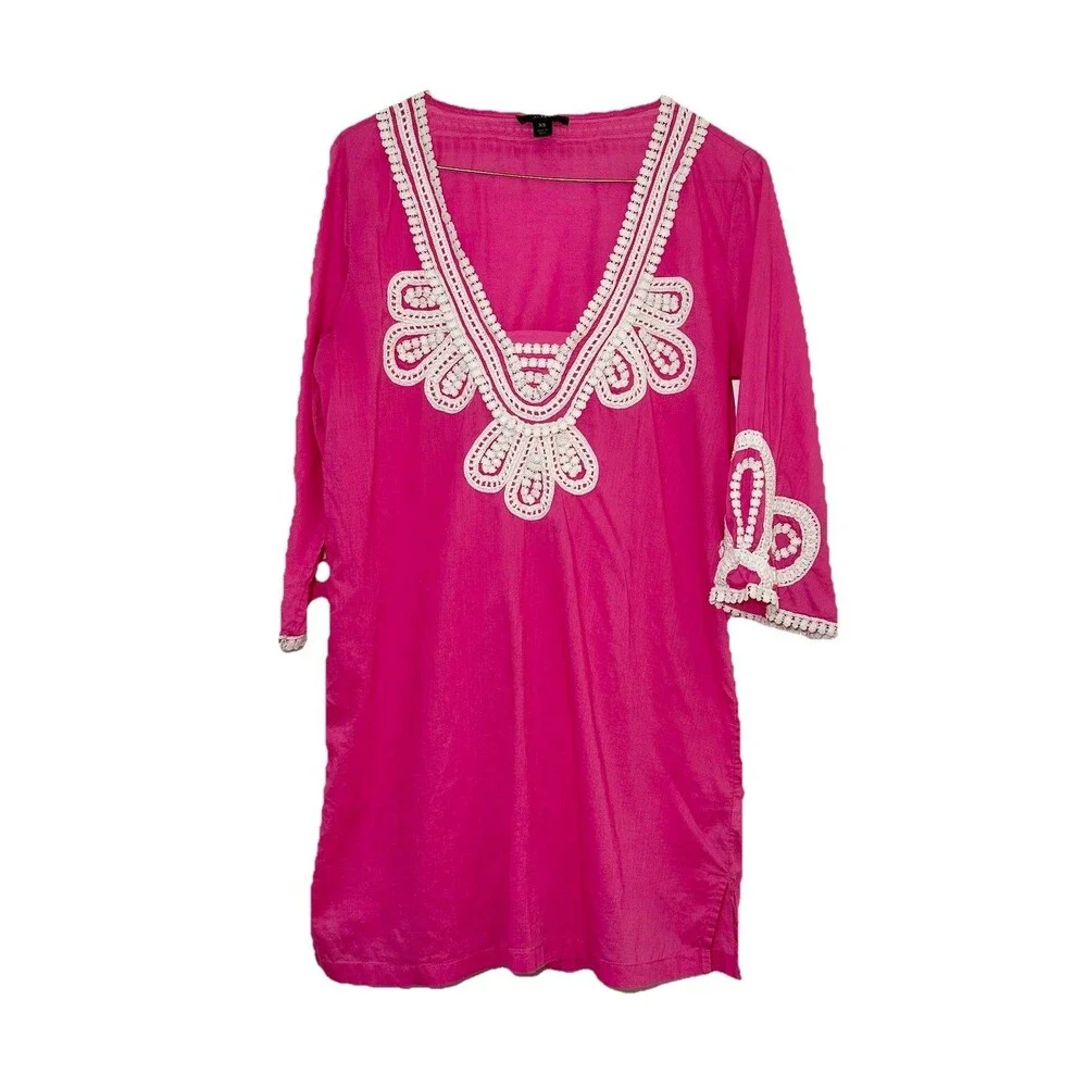 Pink Crochet Tunic Top Boho Beach Cover Up Cotton Lightweight Summer XS